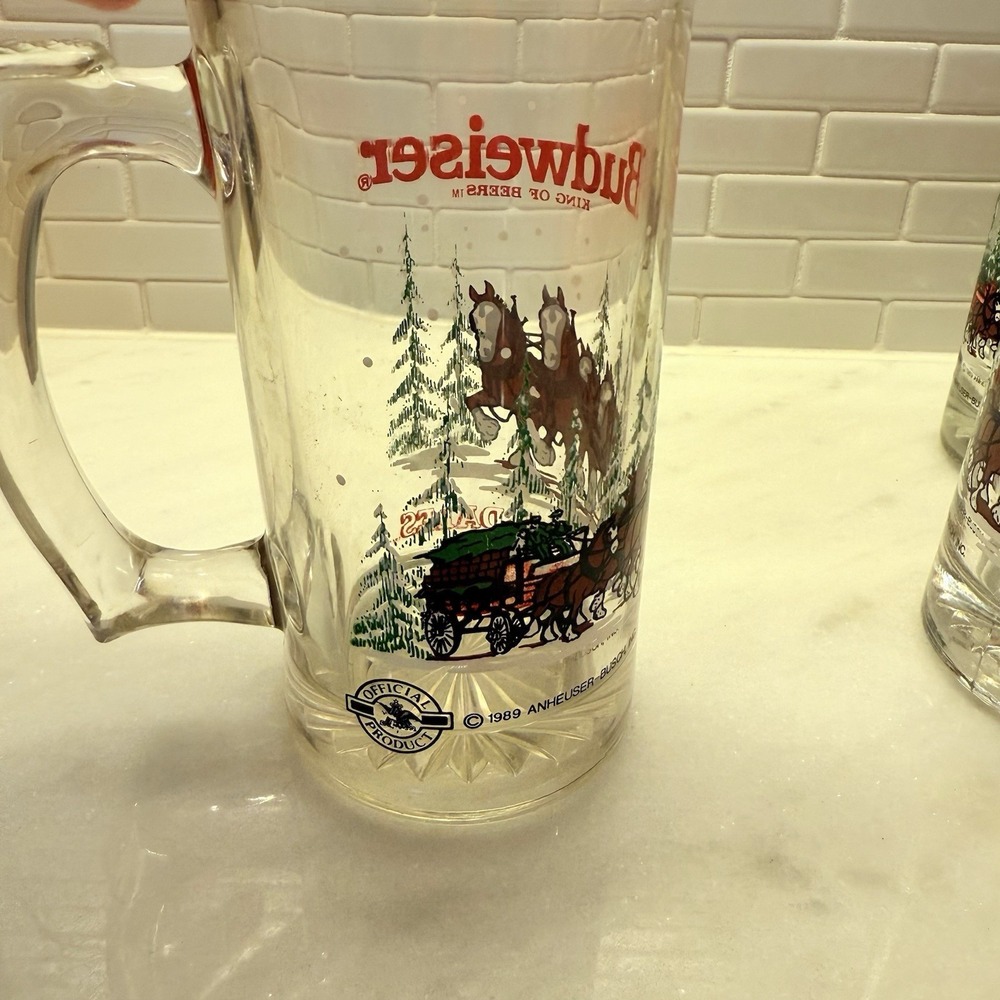 Vtg 1989 Anheuser Busch Budweiser Clydesdales Beer Mugs 4pc 12oz Holiday Stein - Picture 4 of 10